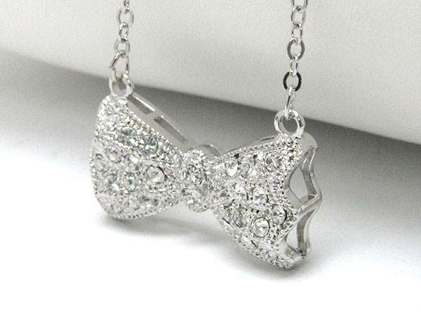 Made in korea whitegold plating crystal stud ribbon link necklace