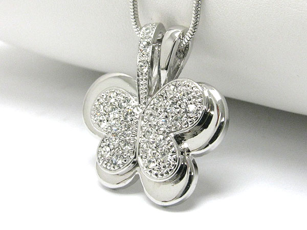 Made in korea whitegold plating crystal stud dual butterfly pendant necklace