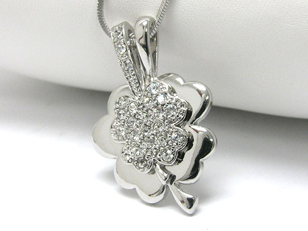 Made in korea whitegold plating crystal stud dual clover pendant necklace