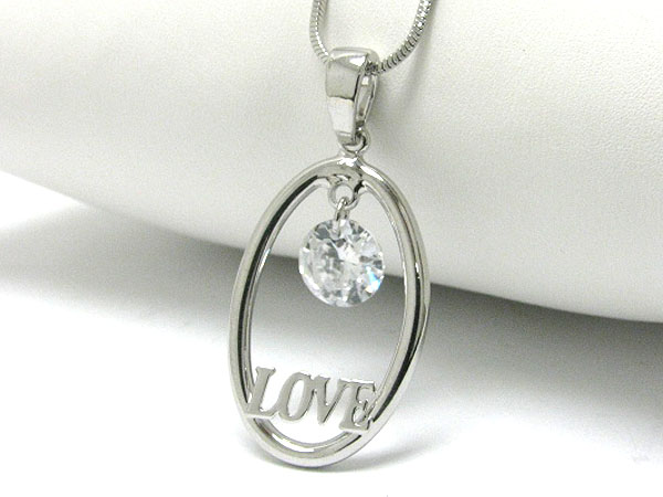 Made in korea whitegold plating  cubic stone dangle love theme pendant necklace