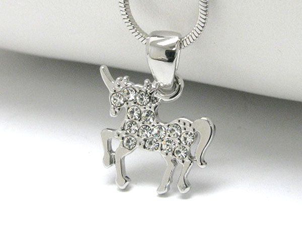 Made in korea whitegold plating crystal stud unicon pendant necklace