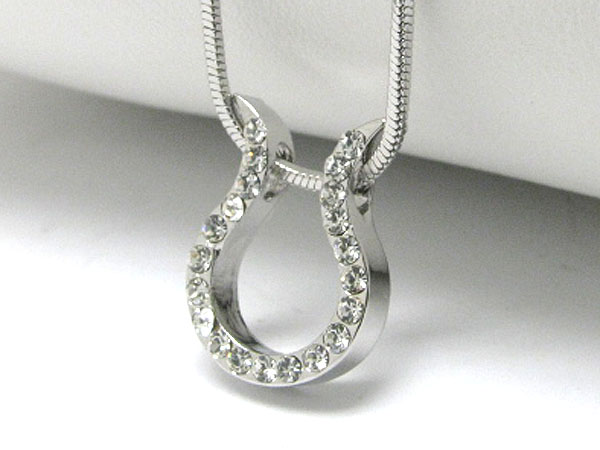 Made in korea whitegold plating crystal stud horse shoe pendant necklace