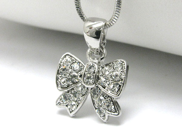 Made in korea whitegold plating crystal stud ribbon pendant necklace