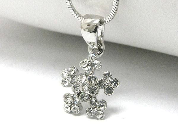 Made in korea whitegold plating crystal stud small snowflake pendant necklace