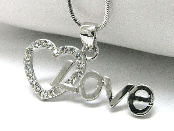 Made in korea whitegold plating crystal stud love theme heart pendant necklace