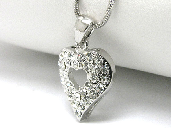 Made in korea whitegold plating crystal stud heart pendant necklace