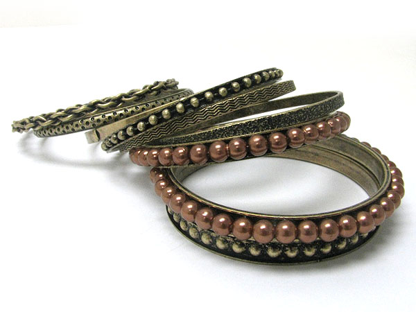 Pearl and metal mixed multi bangle set