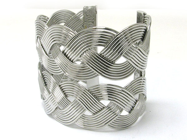 Double woven pattern wide metal cuff bangle