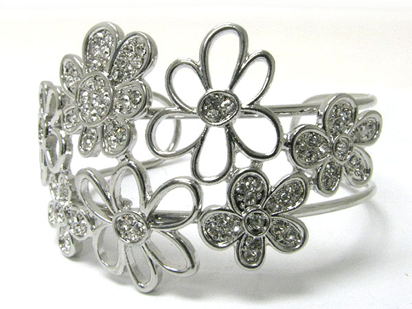 Crystal deco metal wire flower cuff bangle