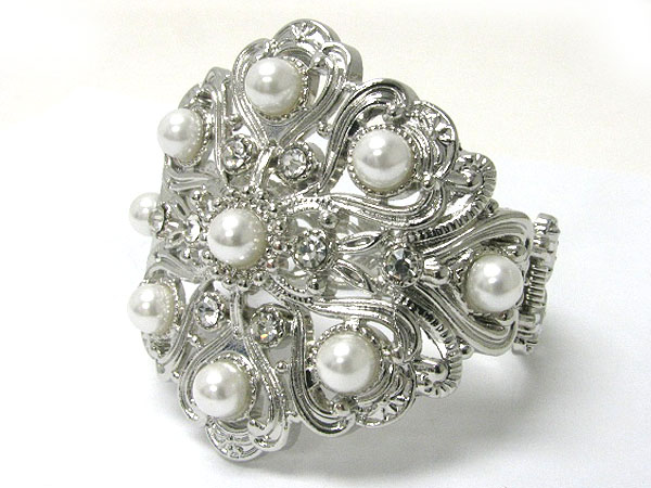 Pearl ball stud metal casting flower top hinge bangle