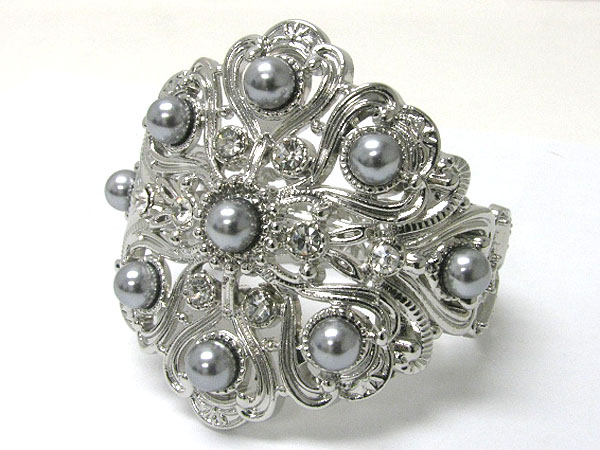 Pearl ball stud metal casting flower top hinge bangle