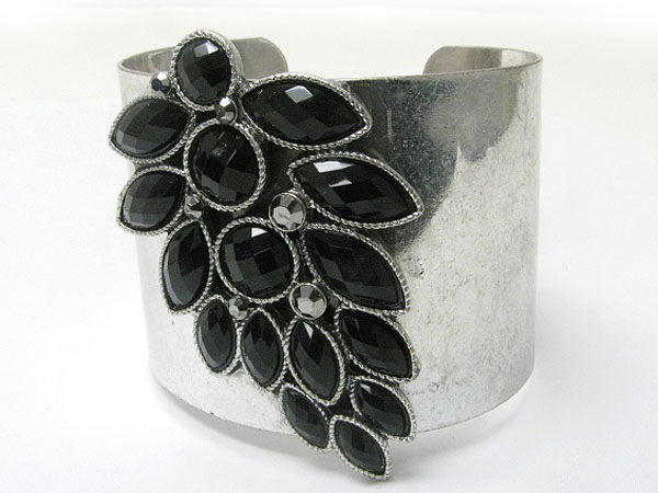 Crystal art deco wide metal cuff bangle