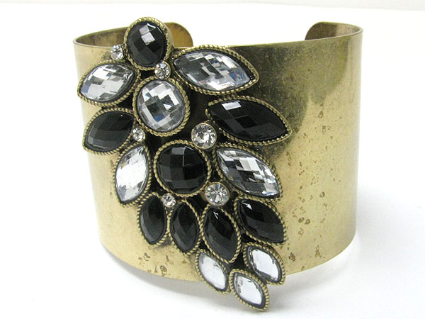 Crystal art deco wide metal cuff bangle