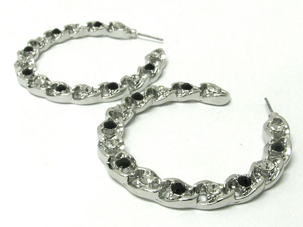 Crystal stud metal carved arc earring