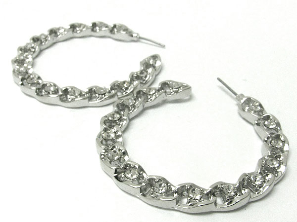 Crystal stud metal carved arc earring