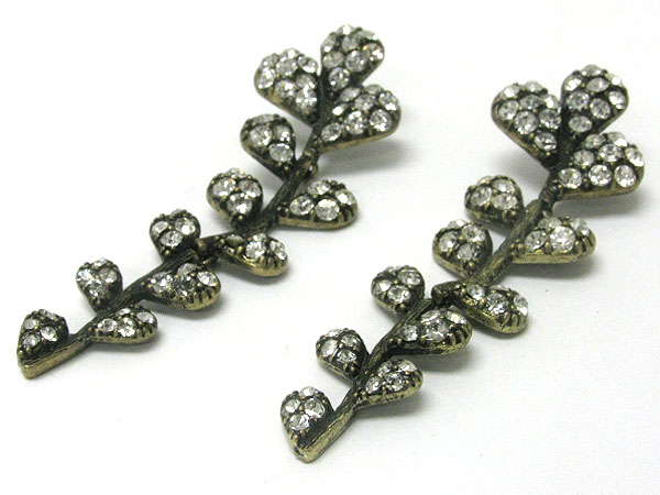 Crystal stud leaves shape long drop earring