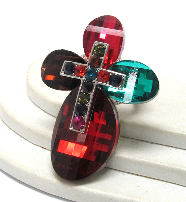 Crystal and facet glass cross stretch ring