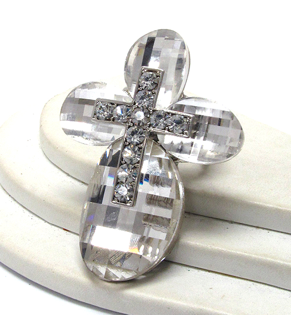 Crystal and facet glass cross stretch ring