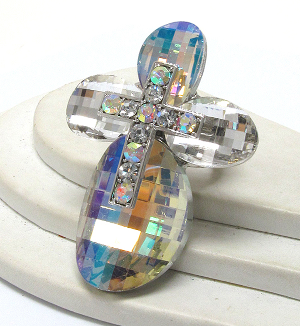 Crystal and facet glass cross stretch ring