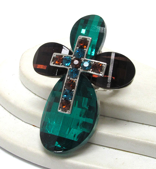 Crystal and facet glass cross stretch ring