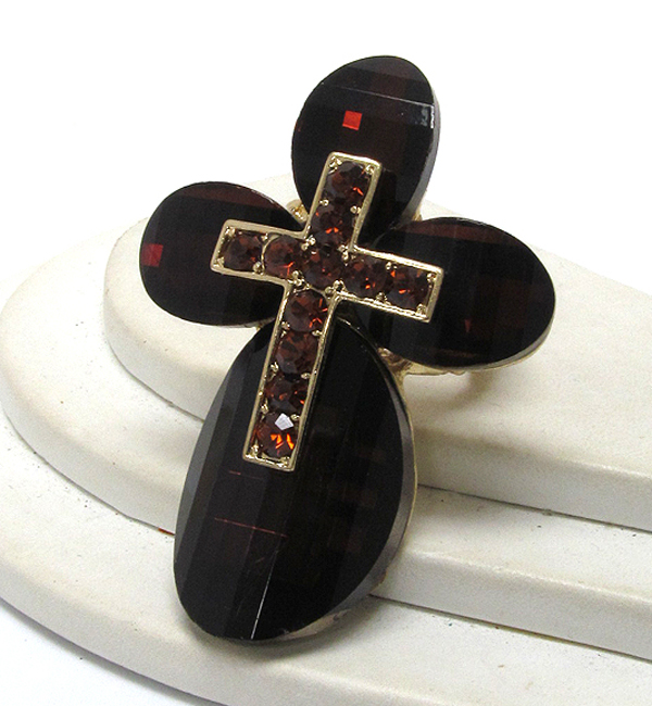 Crystal and facet glass cross stretch ring