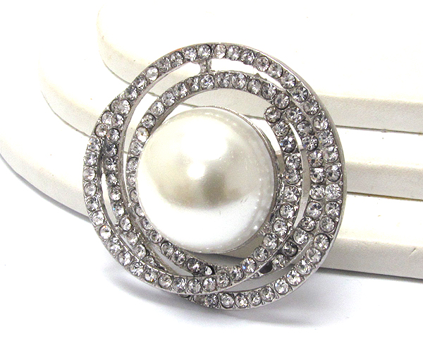 Pearl dome and crystal deco stretch ring