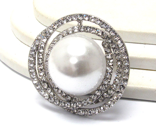 Pearl dome and crystal deco stretch ring