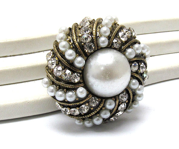 Pearl and crystal pattern deco round stretch ring