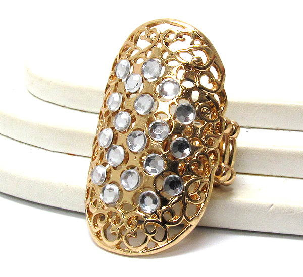 Crystal stud textured long finger stretch ring