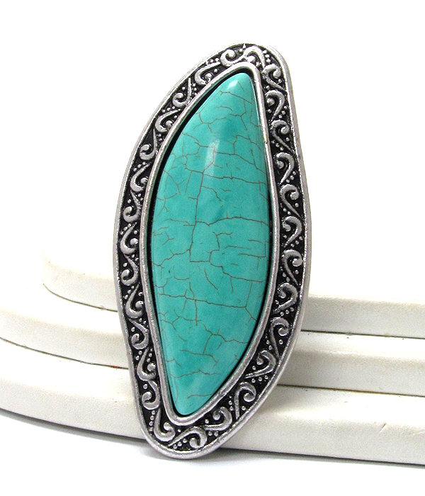 Arrowehead turquoise stone metal long finger stretch ring