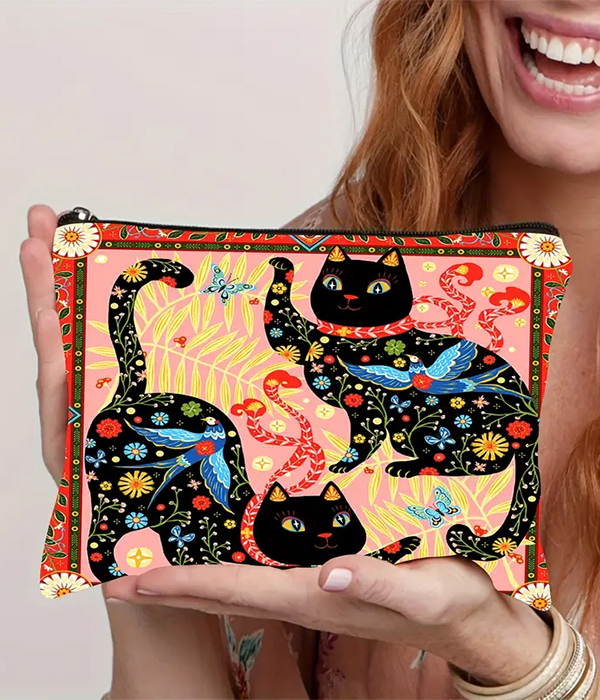 Cat print cosmetic makeup bag