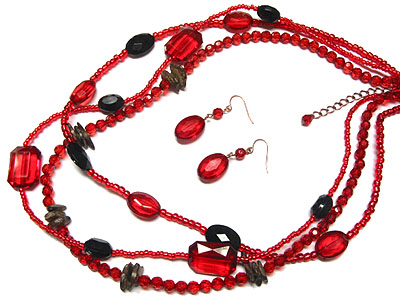 Multi strand glass beads necklace and earring set