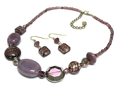 Murano style glass beads necklace and earring set