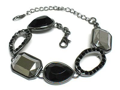 Epoxy stone and crystal deco metal link bracelet