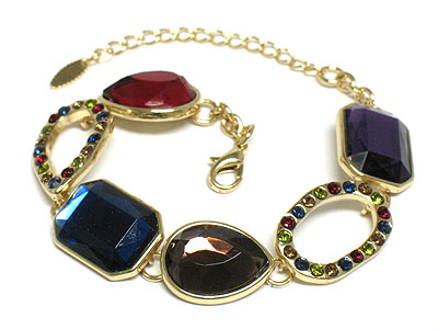 Epoxy stone and crystal deco metal link bracelet