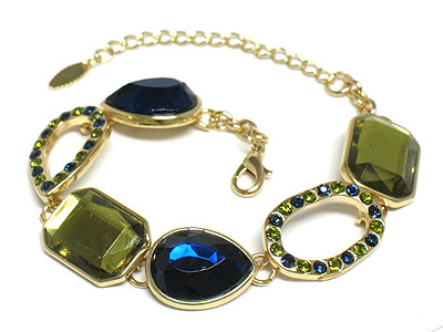 Epoxy stone and crystal deco metal link bracelet