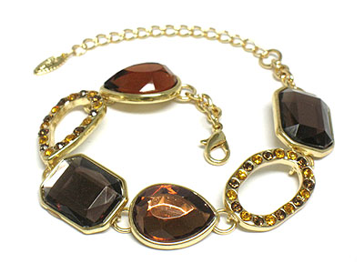 Epoxy stone and crystal deco metal link bracelet