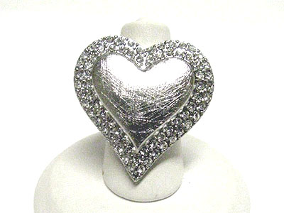 Double crystal scratch metal heart adjustable ring