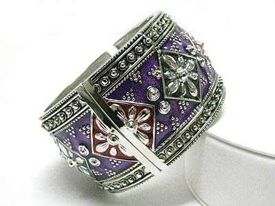 Enamel metal texture wide bangle