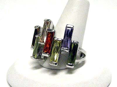 Cubic zirconia six multi color stone ring