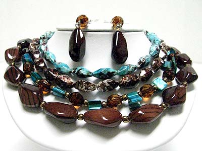 Multi row mixed beads necklace set