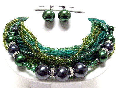 Multi strand beads and crystal ring necklace set 