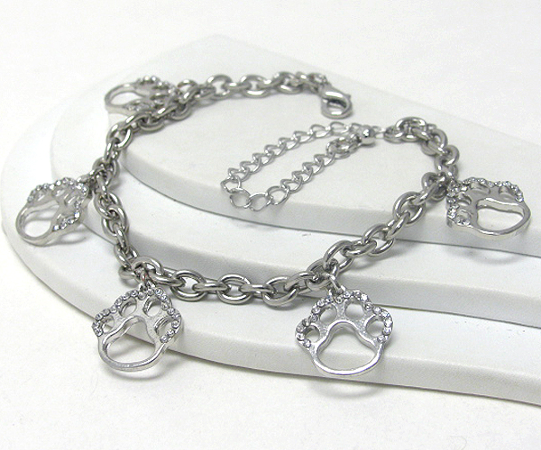 Crystal deco multi paw charm bracelet