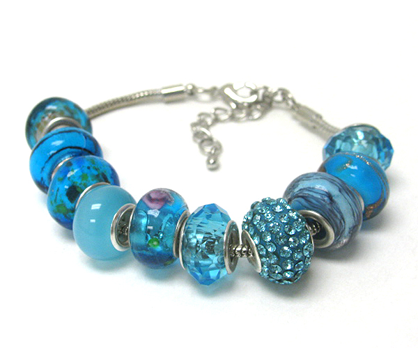 Crystal and multi murano glass ring link pandora style bracelet