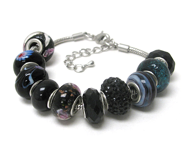 Crystal and multi murano glass ring link pandora style bracelet