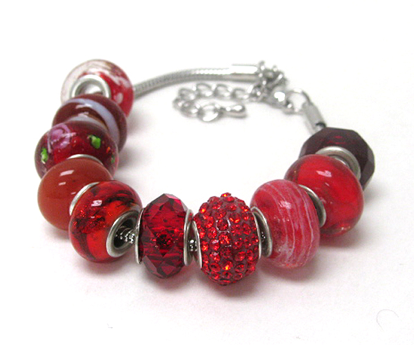 Crystal and multi murano glass ring link pandora style bracelet