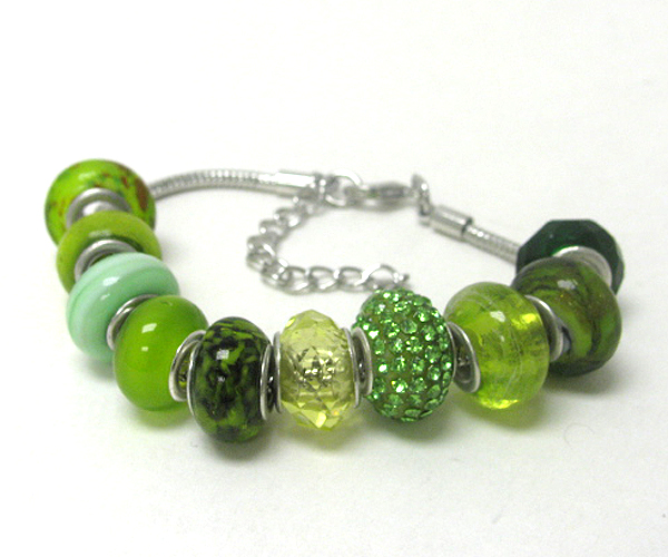 Crystal and multi murano glass ring link pandora style bracelet