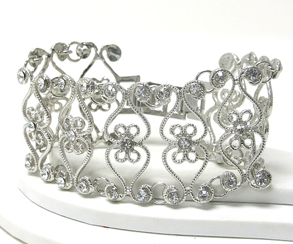 Crystal stud filigree metal link bracelet