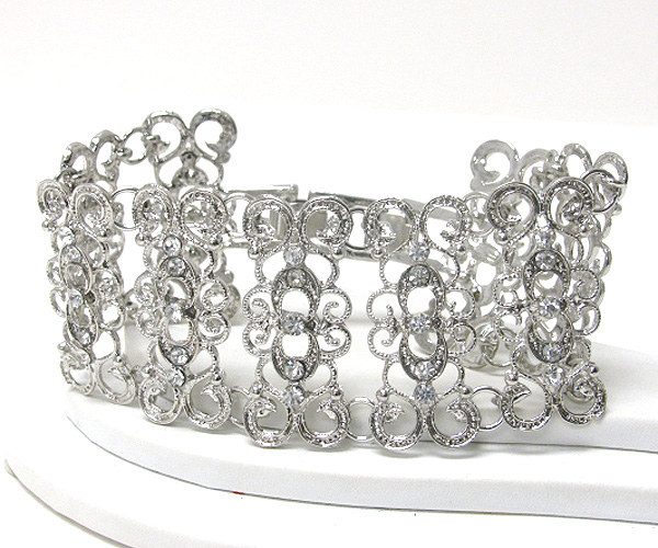 Crystal stud filigree metal link bracelet