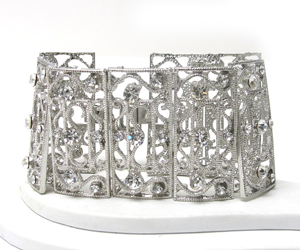 Crystal stud filigree metal link bracelet